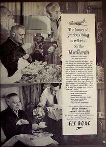 1956 BOAC luxury Monarch Aircraft vintage airplane ad  