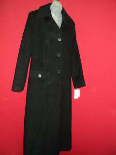 CALVIN KLEIN Black Full Length Soft Cashmere Blend Satin Lined Coat 