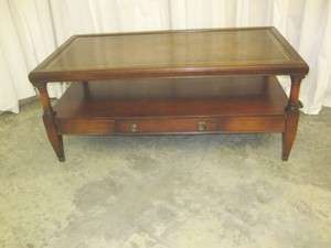 Vintage Mahogany Coffee Table w Gold Leaf Embossed Leather Top 