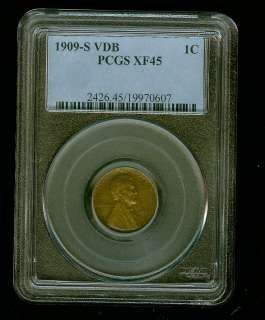 1909 S VDB 1C PCGS XF 45 Lincoln Wheat Penny  