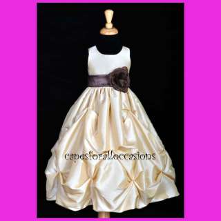 TAFFETA FLOWER GIRL DRESS CHAMPAGNE/BROWN 2 4 6 8 10  