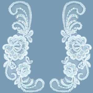  Bridal Rosette Sequin Lace Applique   White   Pair