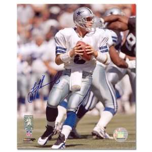   Troy Aikman Autographed Picture   WHITE/PASSING 28x10 Sports
