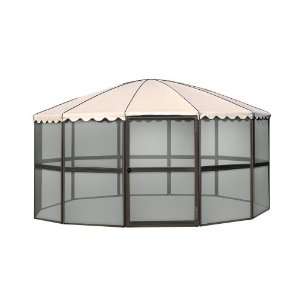   Panel Round Screen House, Chestnut Frame with Almond Roof Patio, Lawn