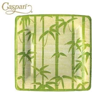 Caspari Paper Plates 10590SP Bamboo Silk Green Square Salad Dessert 