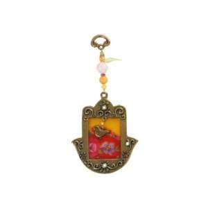    Bronze Hamsa with Glass Tableau in Red and Orange 