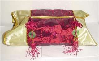 CHINESE SATIN Kleenex Tissue Paper Box Cover Burgundy  