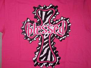 Blessed Zebra cross t shirt, Blue or pink tee Southern Sweeties  