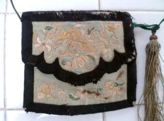 Antique french embroidery shabby LOVE LETTER Pocket BAG  