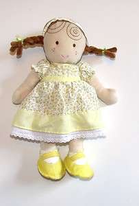 Carters Brown Hair Braids Yellow Dress Cloth Rag Doll  
