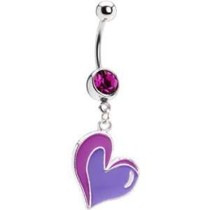 Purple Gem Bubbling Heart Dangle Belly Ring Jewelry