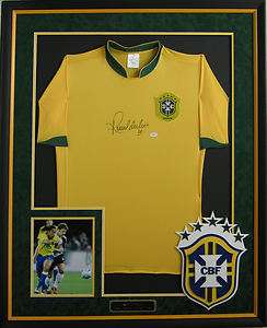 Ronaldinho Autographed Team Brazil Framed Jersey   COA  