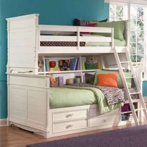  Twin Over Full Bunk Bed With Storage and Bookcase