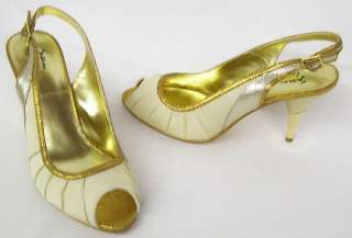 Susan Lucci Womens Ivory Peep Toe Fabric Pumps Shoes 8W  