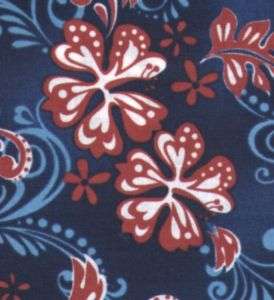Surf City Hawaiian Red WHT BL Flowers Quilt Fabric 1 Y  