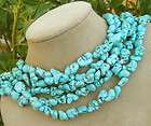 BLUE TURQUOISE NUGGET BOLD STATEMENT NECKLACE MULTI STRAND CHUNKY 