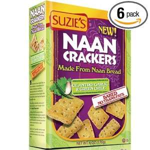 Suzies Naan Crackers with Cliantro, Garlic and Green Chilles, 5 Ounce 