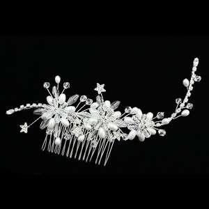 Bridal Crystal Pearl Flower Long Flexible Vine Wedding Tiara Hair Comb 