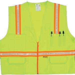 Surveyor Safety Vest, Color Lime Yellow, Multi pockets, With Stripes 