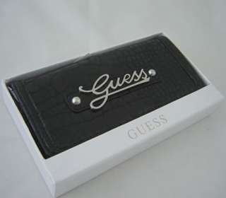 Nwt Authentic GUESS Womens Wallet Black Zipped Pockets  