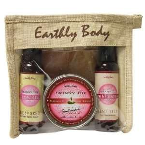 Earthly Body Jute Gift Bag Skinny Dip   6 o Candle, 3 o Glow Oil, & 3 