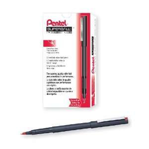 Pentel Superball Roller Ball Pen, Metal Tip Extra Fine Line, Red Ink 