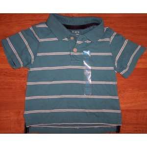 Childrens Place Teal & White Striped Polo Shirt   Short Sleeved   6 9 