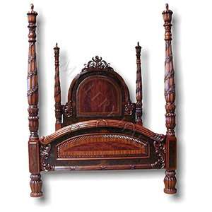 Fluted Spiral Hand Carved Poster Queen Bed Mahogany  
