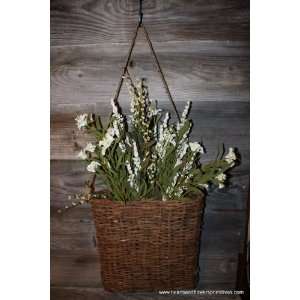  White Flowers in Grapevine Wall Basket