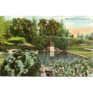   Vintage Postcard Memorial Pool   Freeport Illinois 