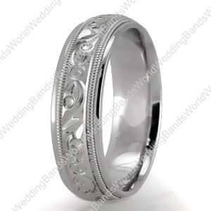  Hand Engraved Wedding Bands,14K Gold 4.5mm Wide Jewelry