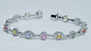 4ct Fancy Multi Color Sapphire 182 Diamond Bracelet 14K White Gold 