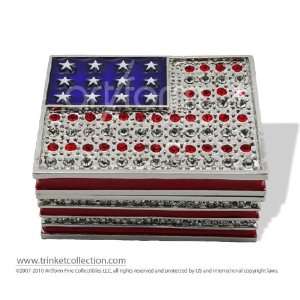   #256 Stars and Stripes USA Flag Jeweled Handmade Metal Trinket Box