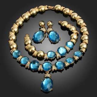 ARINNA chic Blue stones Gold GP necklace earring bracelet set 