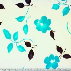 Wide Stretch Interlock Knit Watercolor Floral Turquoise/Taupe Fabric 