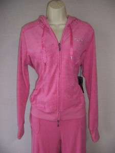 BCBG Rose Pink Terry Cloth Embellished Sweatsuit Athletic Large 12 14 