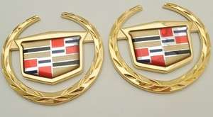 Cadillac WREATH & CREST Emblems 24K Gold Plated SET  