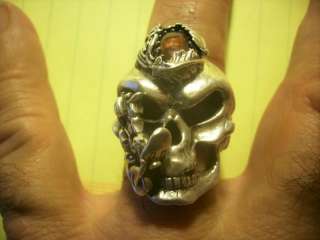 Huge Thick Vintage Sterling Silver Harley Biker Skull Ring Jewelry 