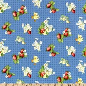  44 Wide Popcorn The Bear Ducks & Flowers Blue Fabric By 