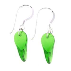 Anna Perrone Green Twisted Drop Glass Bead Earrings Finished with .925 