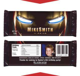 IRONMAN Boy Birthday Party Favors CANDY WRAPPERS  