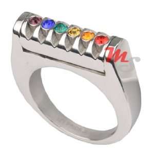 Stainless Stel Slotted Rainbow Gem Unisex Pride Ring 10 