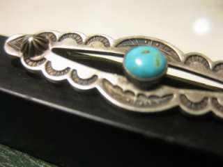 VTG ATQ Pawn Navajo Real Turquoise Studded Sterling Silver Pin Brooch 