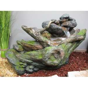   Stone and Wood Finish Lighted Waterfall Fountian Patio, Lawn & Garden