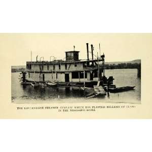  1913 Print Steam Boat Curlew Clams Mississippi River 