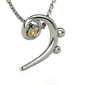 Bass Clef Necklace, 14K White Gold Necklace with Citrine 