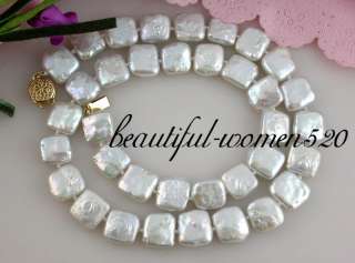 nature 17 12mm white square freshwater pearl necklace . The pearl is 