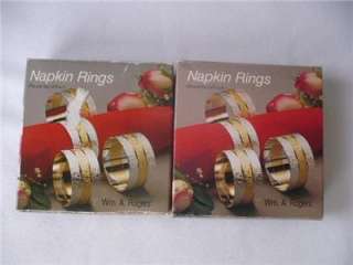 Vintage NAPKIN RINGS Silverplate and Brass Wm A Rogers 2 Sets of 4 New 