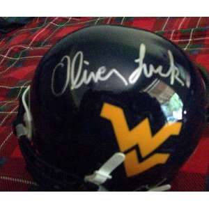  Oliver Luck Autographed WVU Schutt Mini Helmet Everything 