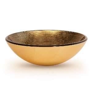 Premium Tempered Glass Vessel Sink; Round Shaped Bowl, Gold Foil Leaf 